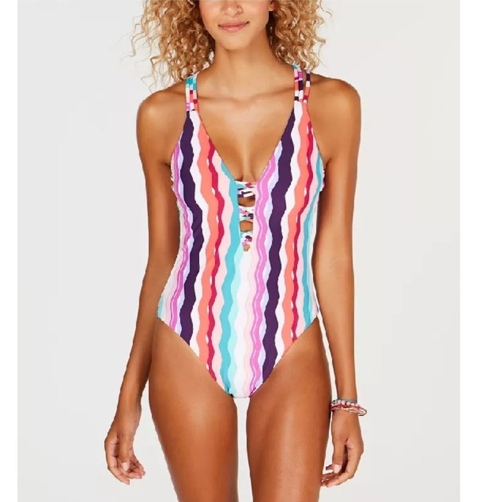 Bar Iii Waves Printed Strappy One-Piece Swimsuit